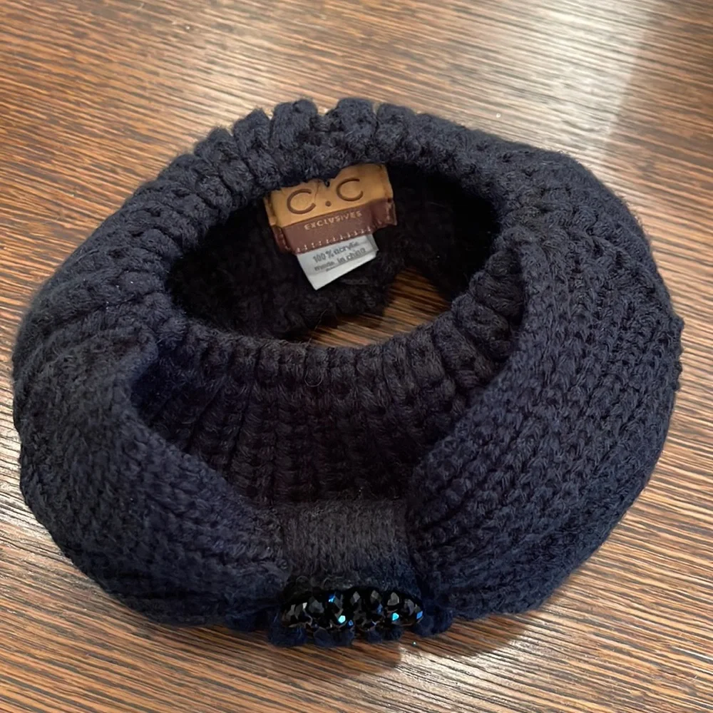 C.C. Exclusives Black knit crystal knot ear warmer